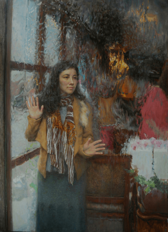 陈长海-油画-100x80cm-2020成人组优秀奖乌菲齐美术馆里的对话-陈逸青