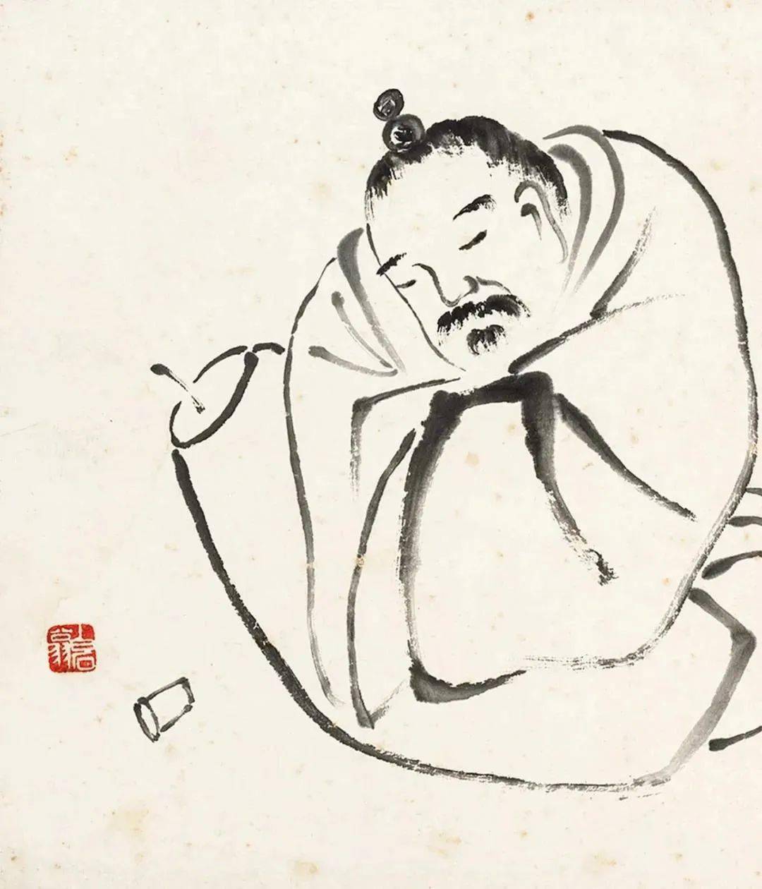 读倦伏案,抱甕醉酒,东方朔偷桃,米颠拜石等等,都是齐白石比较善画但却