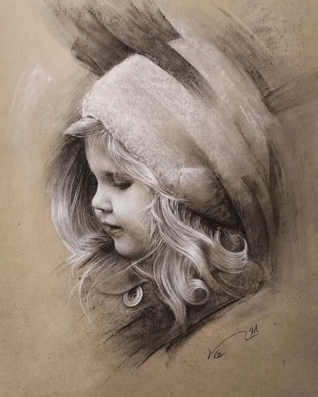 扎实的素描人物绘画,有色纸张做底纹省心出效果