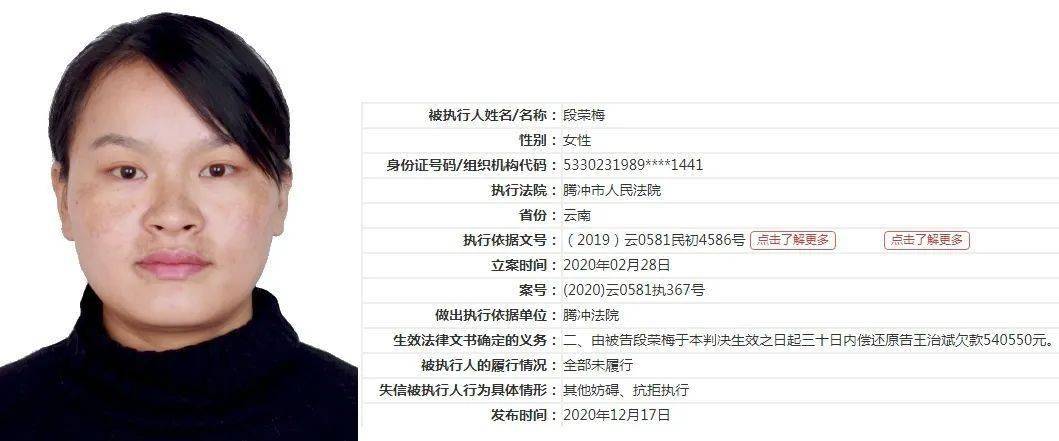 信用腾冲腾冲法院2021年失信被执行人曝光台第一期