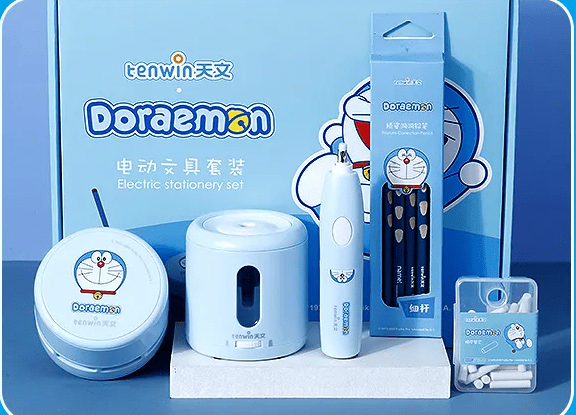 开团| tenwin天文电动文具礼盒,萌趣哆啦a梦正版联名,电动文具省时省