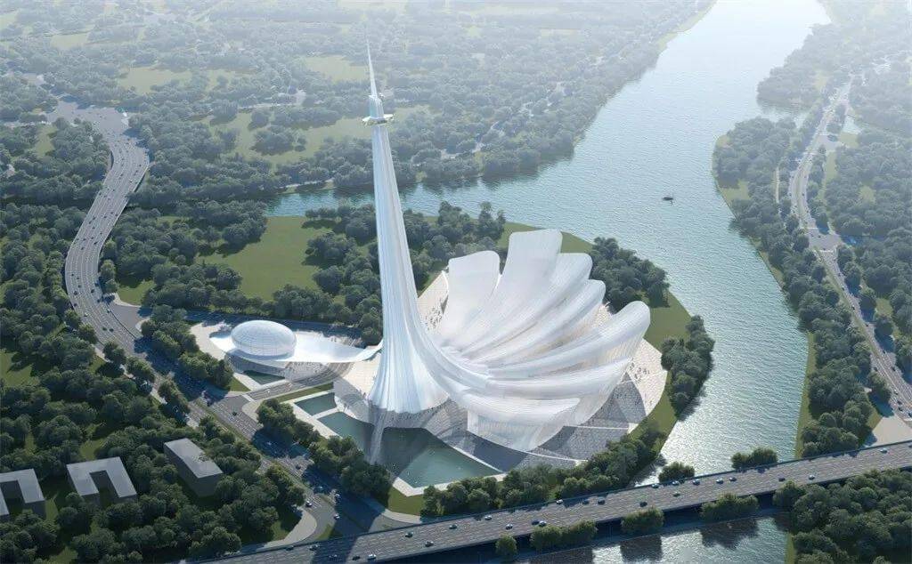 方案五方案月牙形的建筑形态犹如凤凰展开的翅膀,象征美好,才智和吉祥