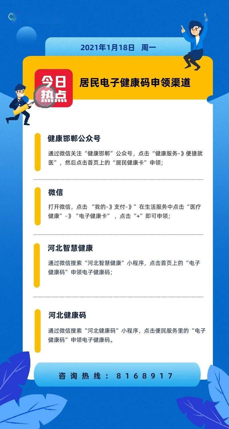 邯郸市广大居民可以通过以下渠道申领居民电子健康码!