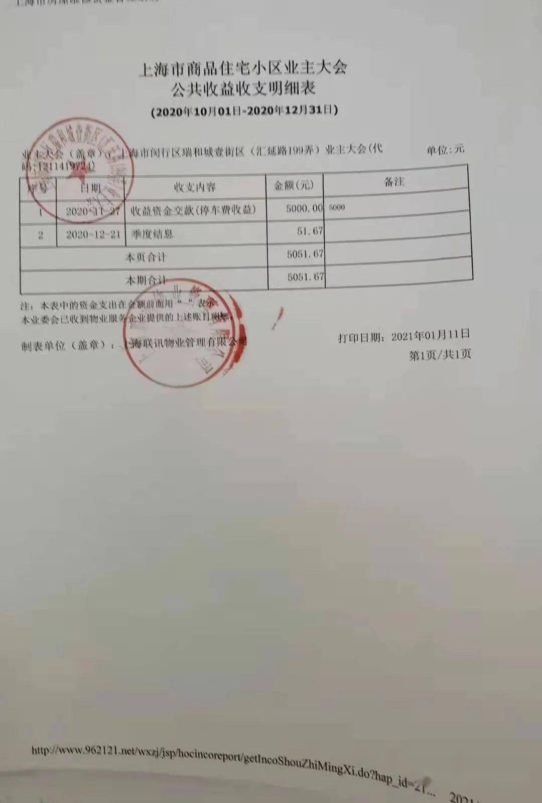 2020年第四季度公共收益及下半年维修基金明细公示