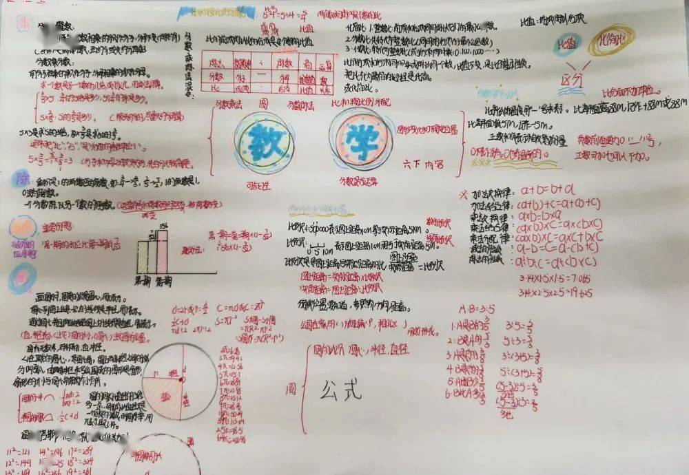 同學們把六年級上冊的數學知識分單元或類別進行整理,將教材零散的