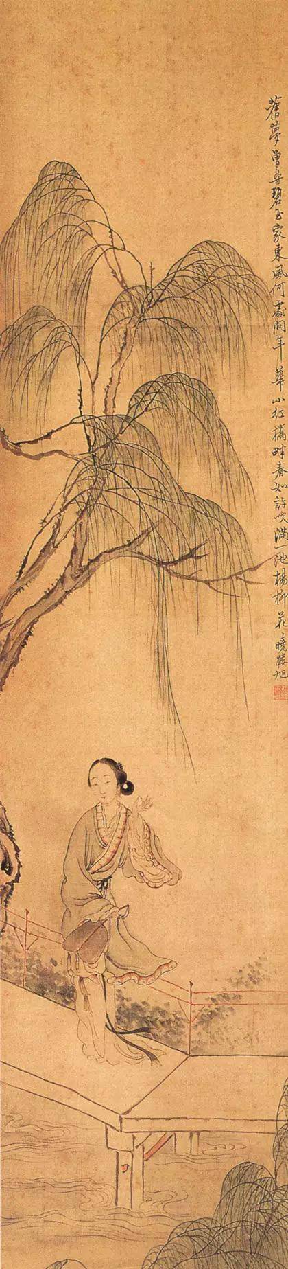 清 费丹旭 纸本设色 广东省博物馆藏 — 《柳下佳人图》