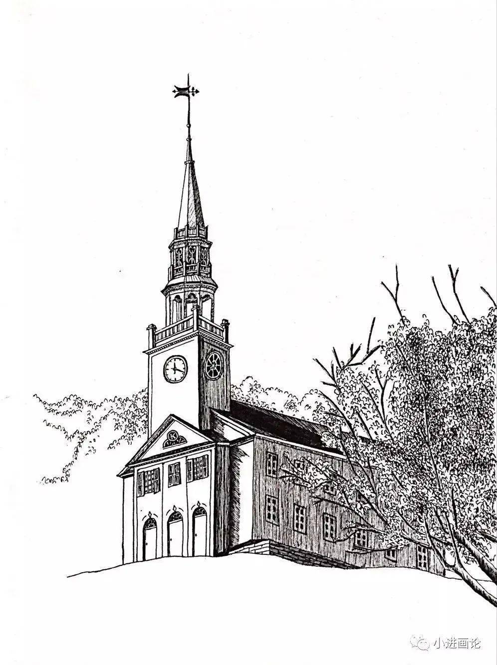 教堂线描画图片