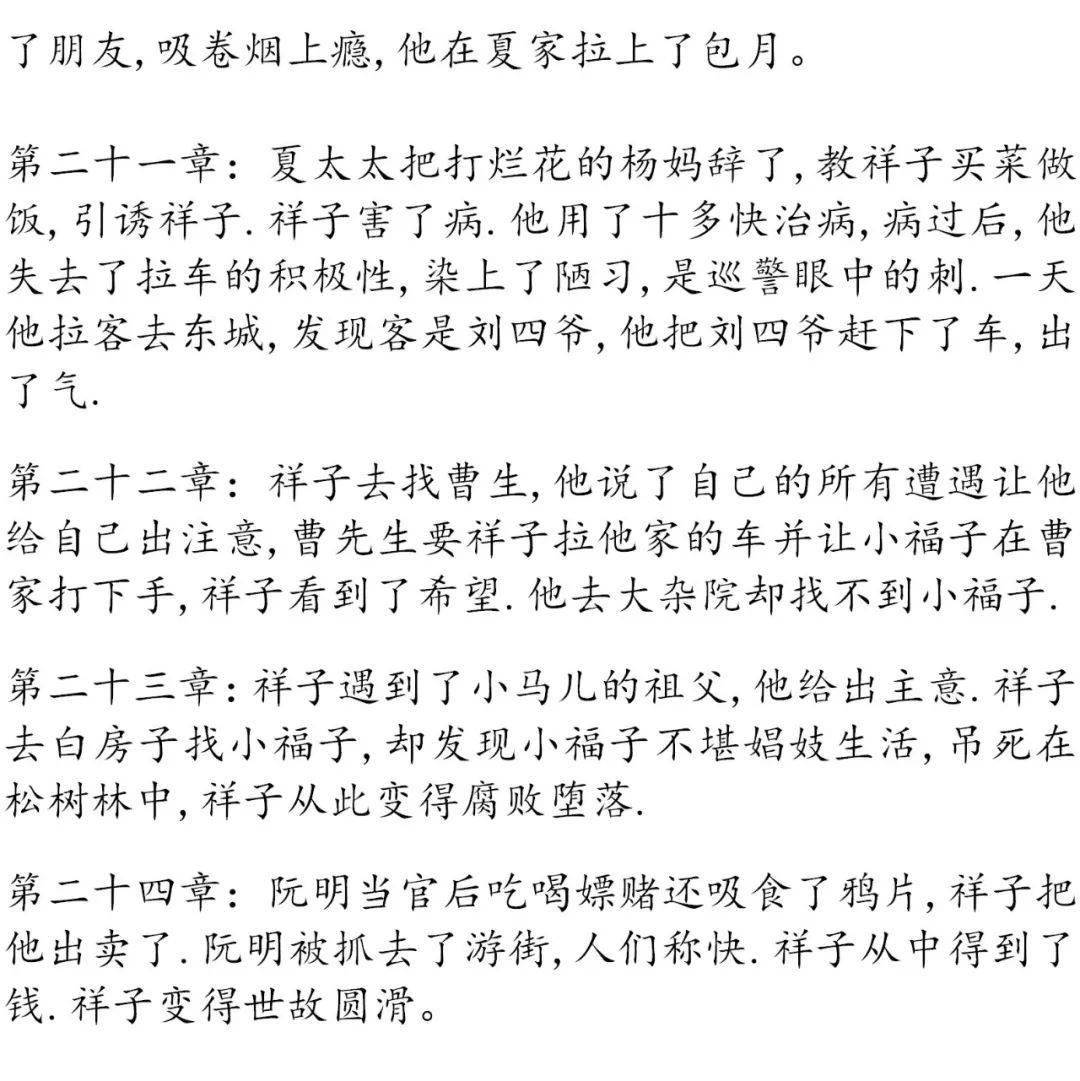 初中語文七下駱駝祥子名著導讀思維導圖考點合集寒假預習必收