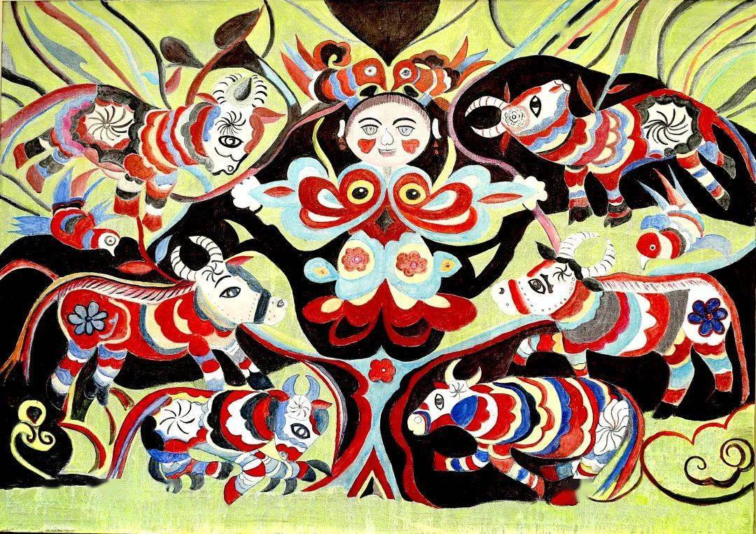 新年贺图壁画系祝大家牛转乾坤牛年大吉