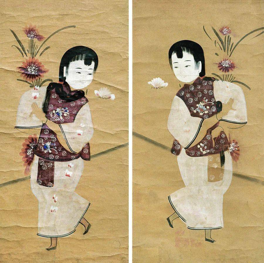 《踢毽子》扑灰手绘,清代,高密 万聚永画店李云香画,高密市文化关藏