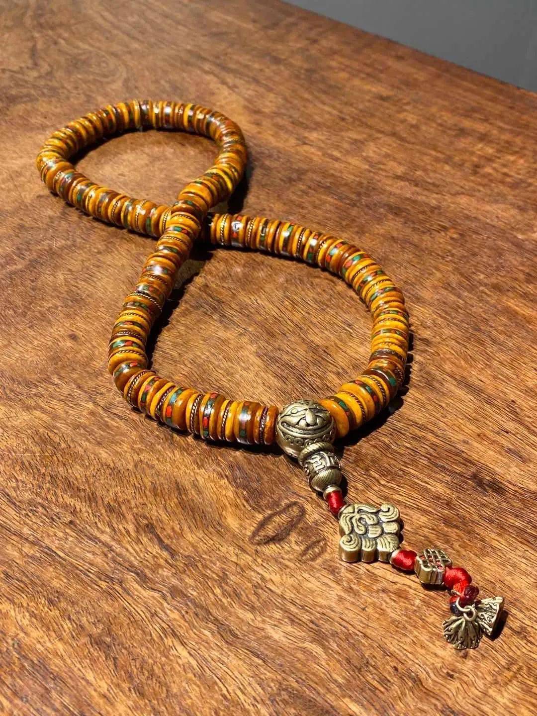 04镶嵌羚羊骨剁珠長佛珠串