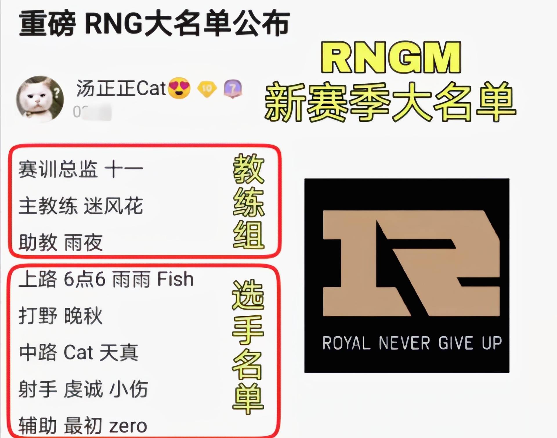 rngm新赛季阵容公开!大名单堪称豪华,唯一不足是“太老”_猫神