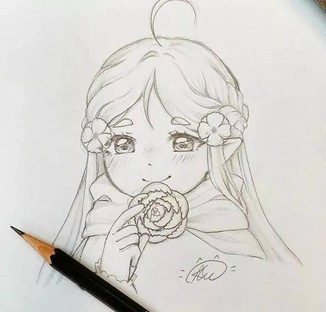 彩铅画入门教程 一组美少女黑白铅笔线稿,彩铅画入门临摹