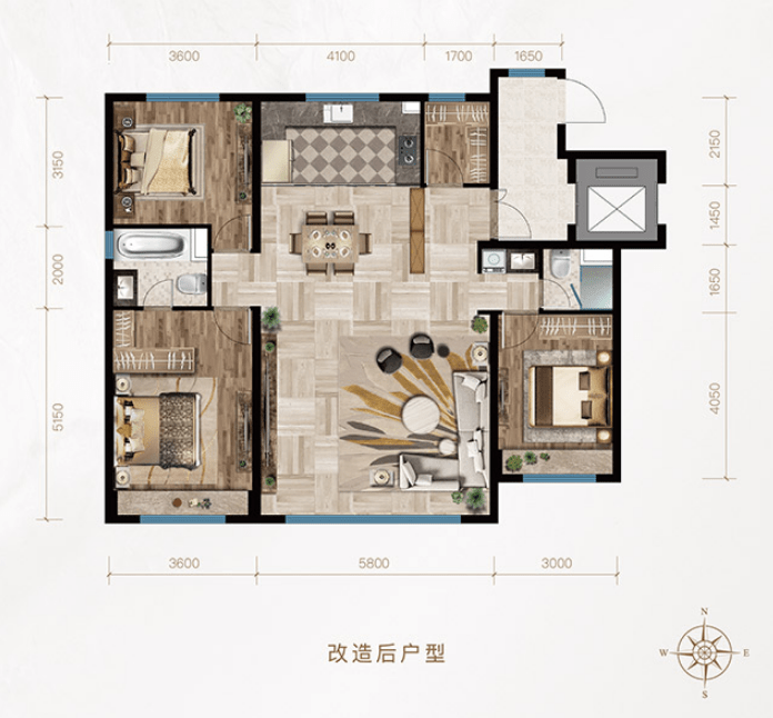 69沈阳澳海·白沙岛建筑面积为127㎡,规划为三室两厅两卫,户型方正