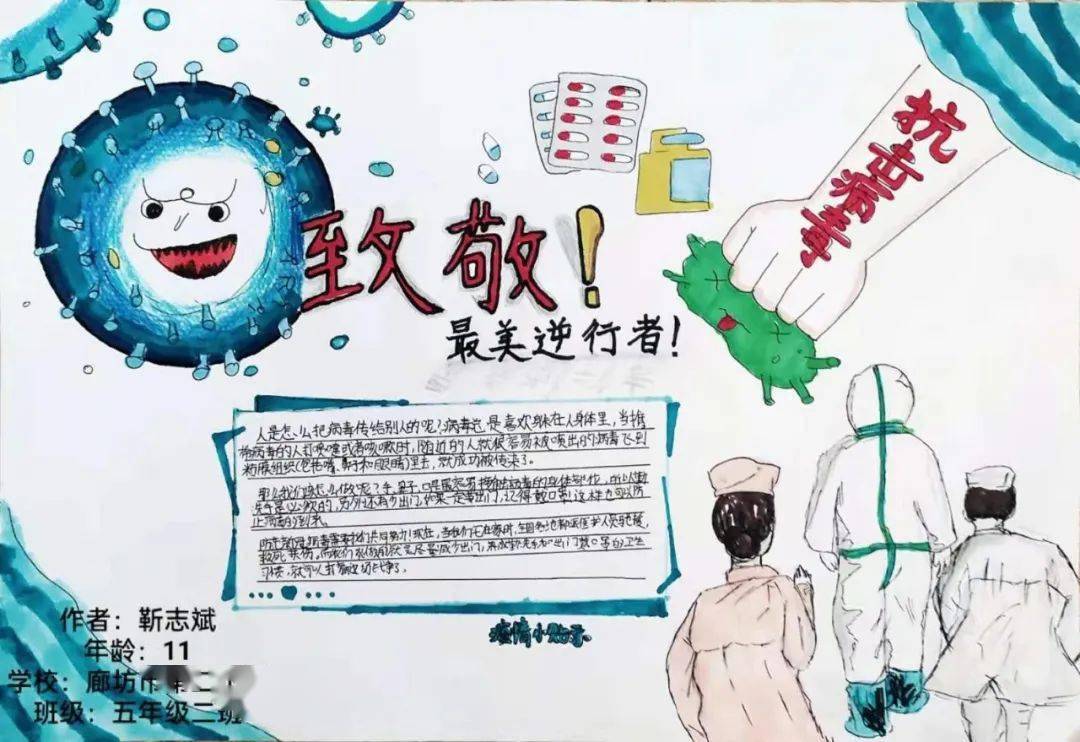 廊坊市群众艺术馆 线上"童心抗疫—致敬最美逆行者" 青少年手抄报作品