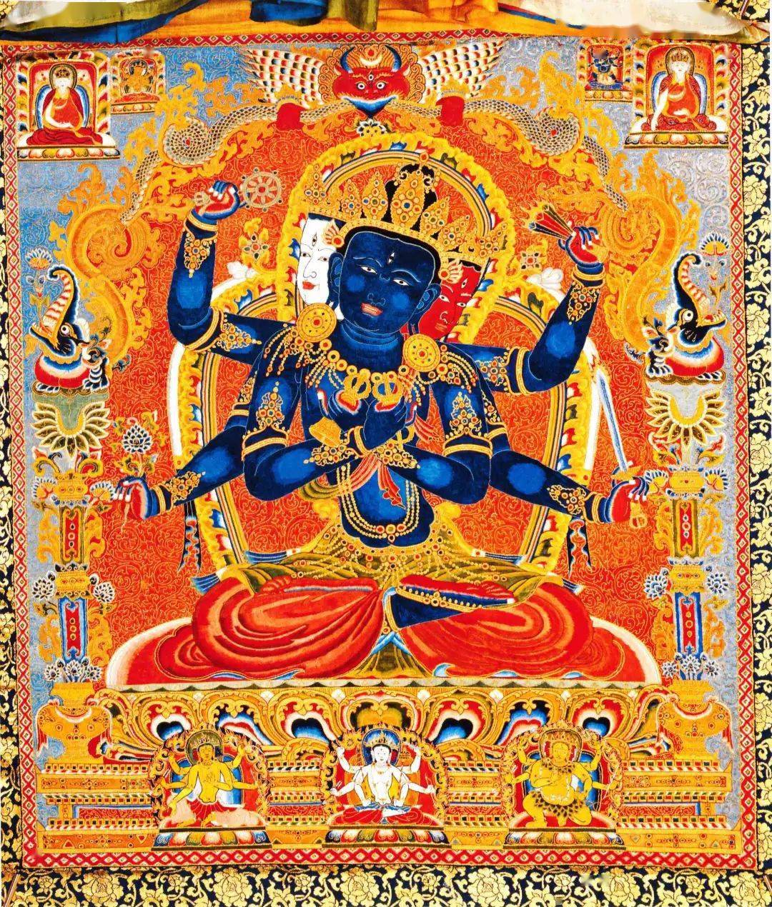 密集不动金刚刺绣唐卡 明初 布达拉宫藏铜鎏金八瓣莲花密集金刚曼荼罗