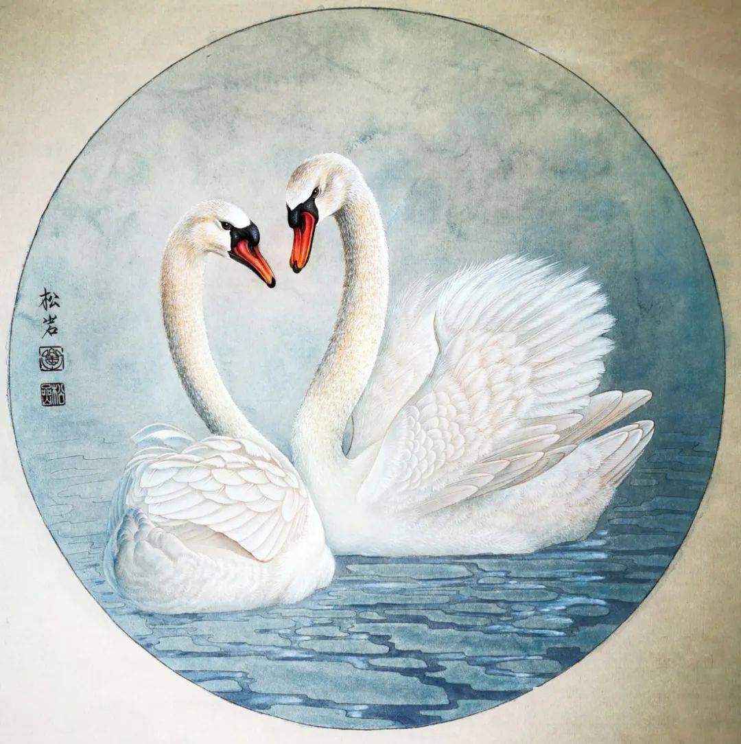 他的作品中西融合古淡清雅工整秀润