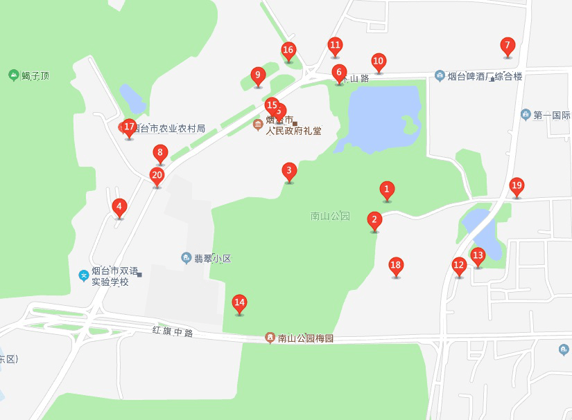 南山公園共有三個入口,分別是自環山路進入正門(北門),自勝利路華陽