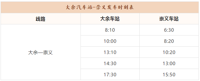 大余汽车站最新发车时刻表转发给每一位老乡