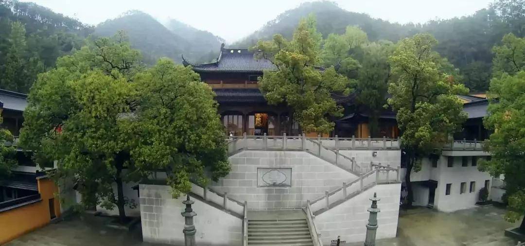 古寺掩映在松林之中,环境清幽站在寺门南望,但见山峦起伏像是莲花开瓣