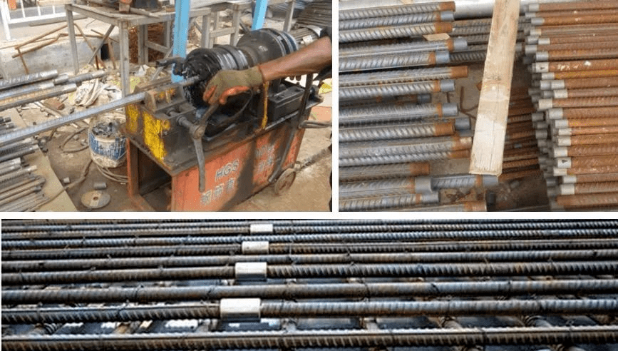 再用与其螺纹相应的内螺纹套筒将两根钢筋连接到一起的机械连接方法