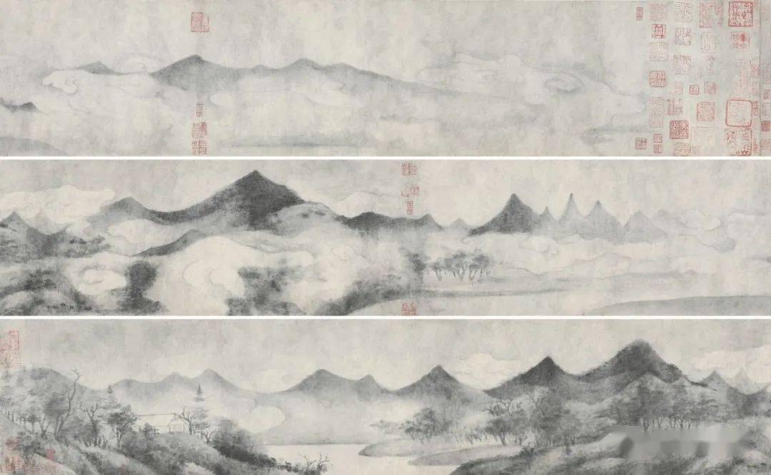 故宫博物院藏米友仁《潇湘奇观图》这幅画富于创格,向左烟云迷幻中