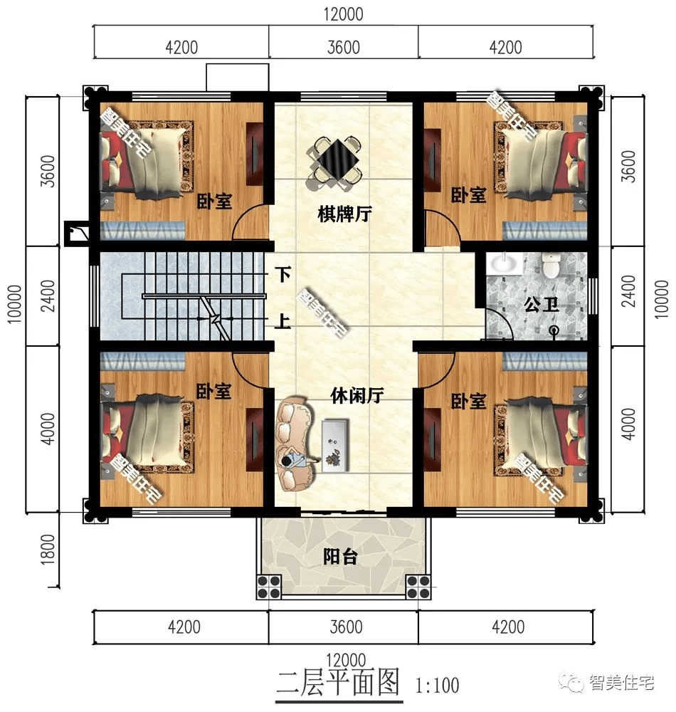 户型二:1769米,新中式风格设计,仿古的风格,外墙面用灰白色和棕色