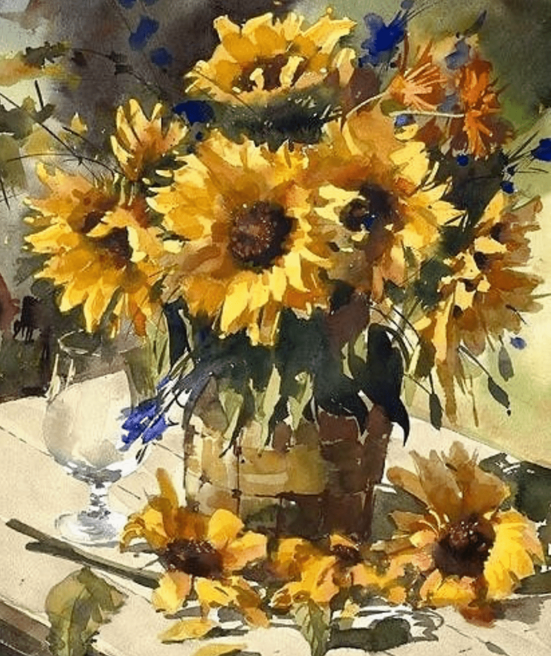 俄罗斯水彩画家СергейАлексеев作品欣赏黄色花卉油画