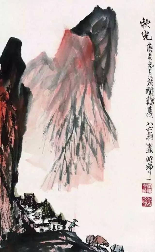 秦岭云的山水画，力求以新，行云茅舍，太美了！