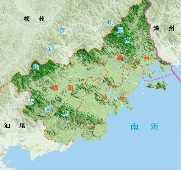 潮汕地区主要包括今汕头,潮州,揭阳等市,位于广东省东北角,与福建省