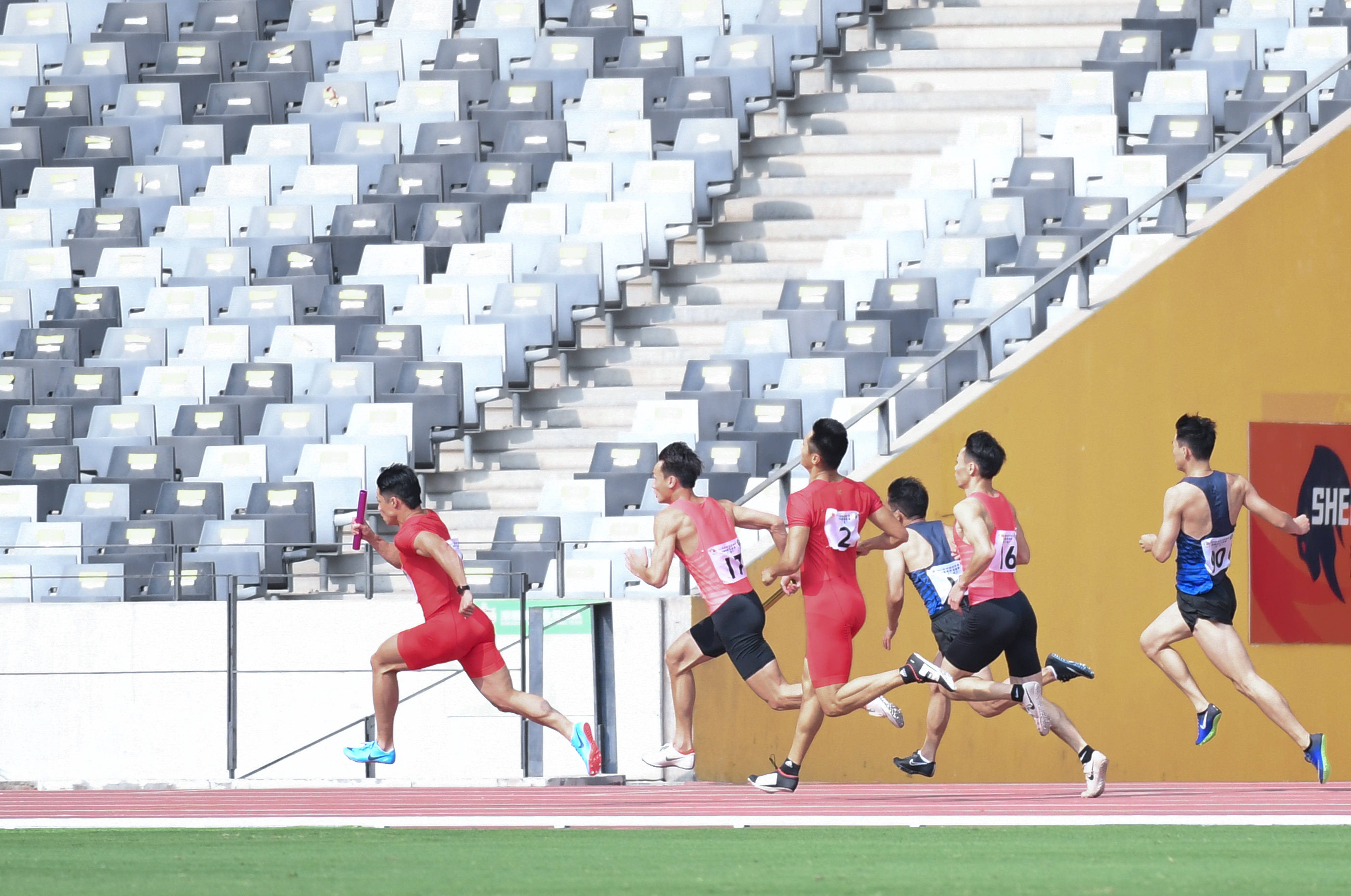 田径——国家队获短跑项群基地赛男子4×100米第一名