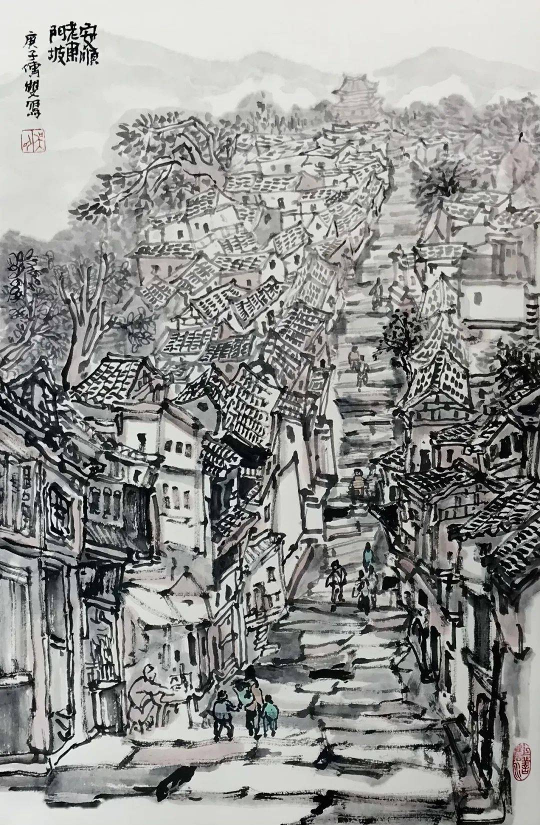 安顺风物安顺画家吴传双用水墨勾勒的安顺老城故事有点多