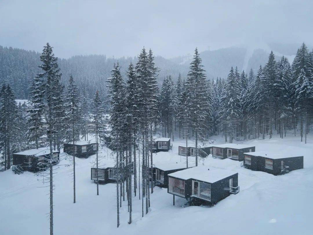 雪地方舱温馨舒适的森林木屋群落