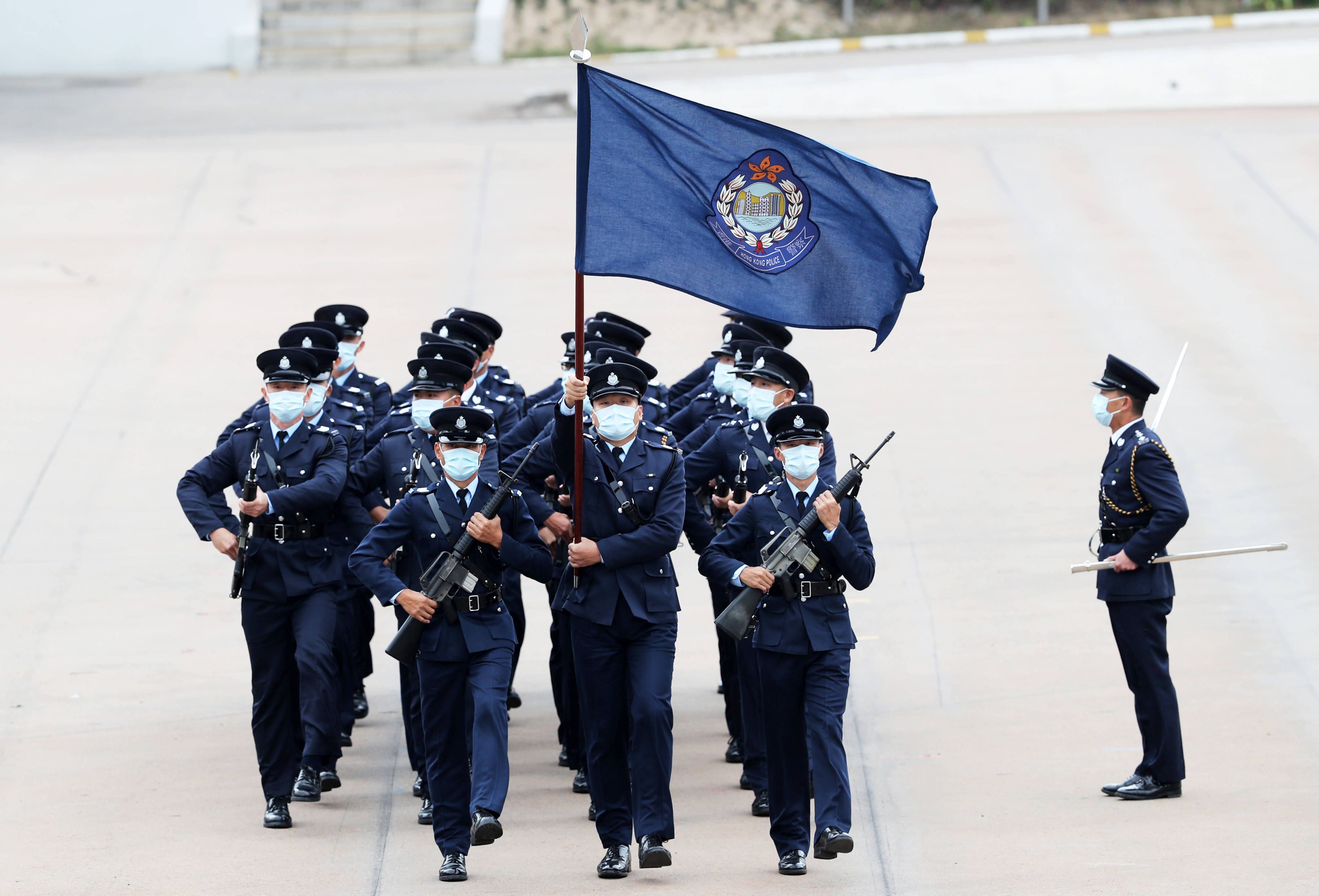 4月15日,香港警察学院举行开放日,仪仗队首次表演中式步操