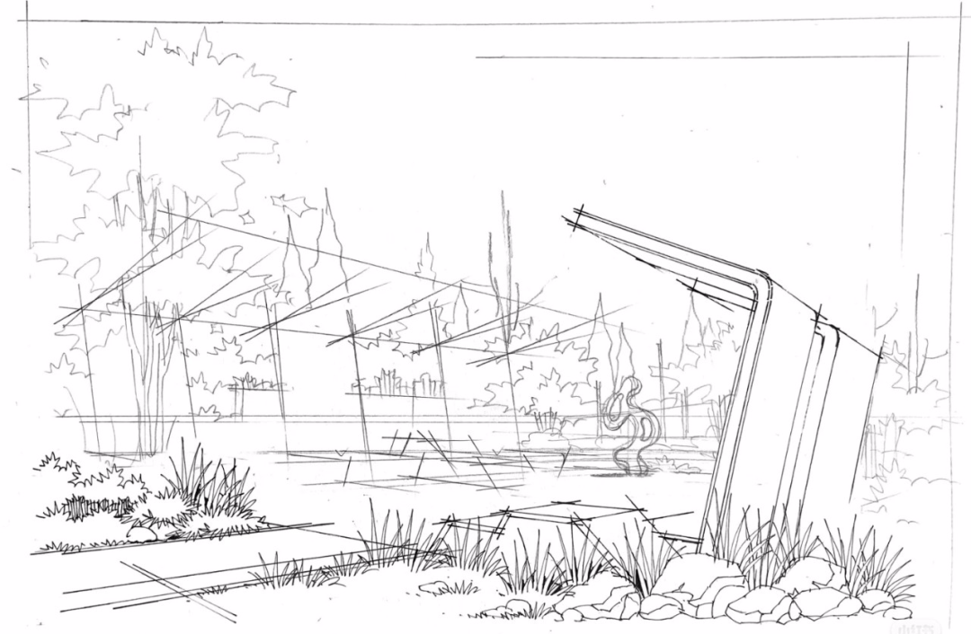 景观手绘黑白线稿绘制过程