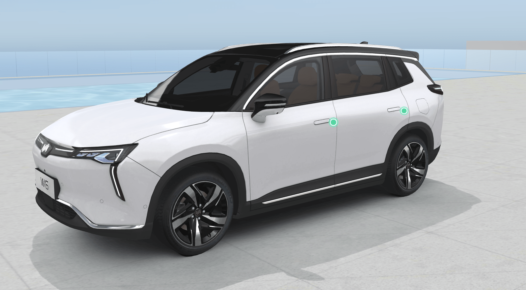 外观方面,威马w6基于威马evolve概念车演化而来,定位于纯电中型suv