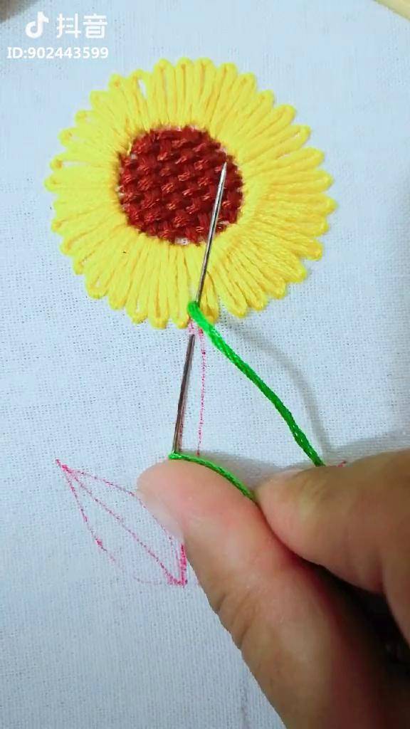 向日葵根茎的绣法