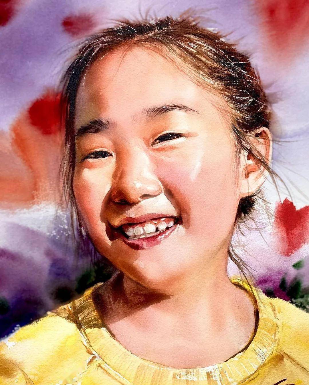 笑颜如花的韩国水彩人物肖像画生活中也要笑口常开