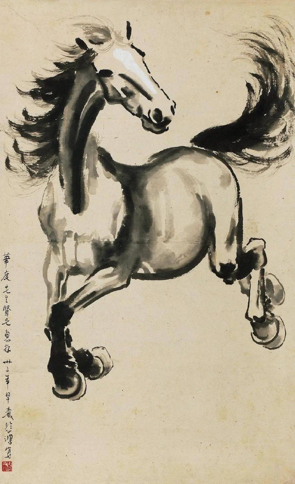 徐悲鸿画的马，笔墨酣畅，形象鲜明，驰誉世界_搜狐网