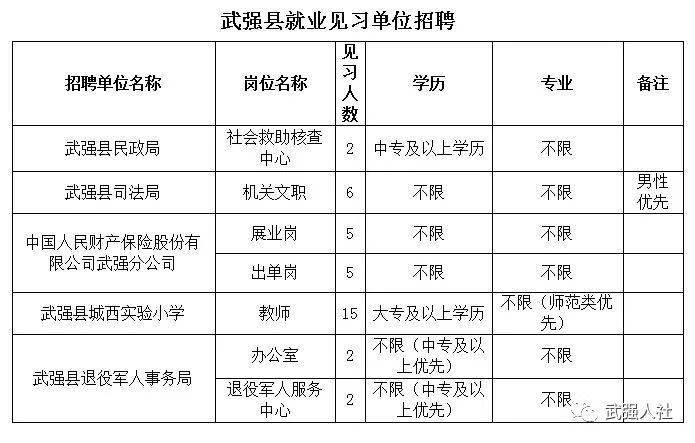 武强人社:关于就业见习招聘岗位公告!