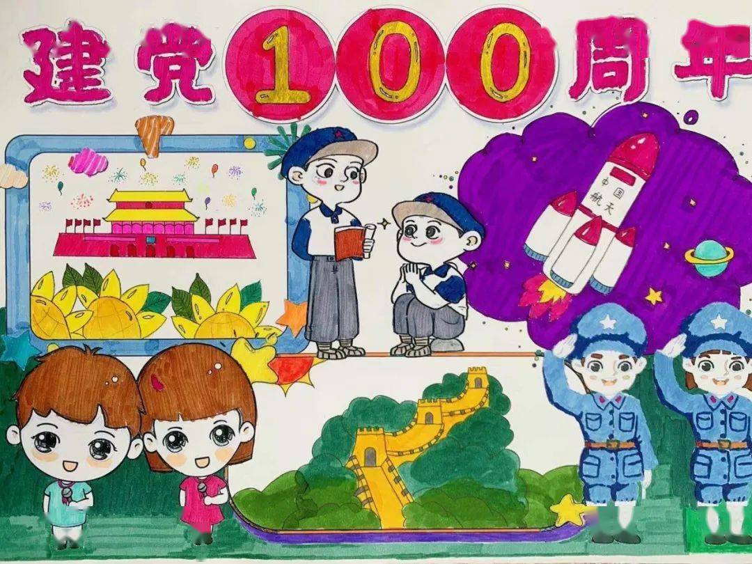 幼兒園建黨100週年環創素材童心向黨繪畫