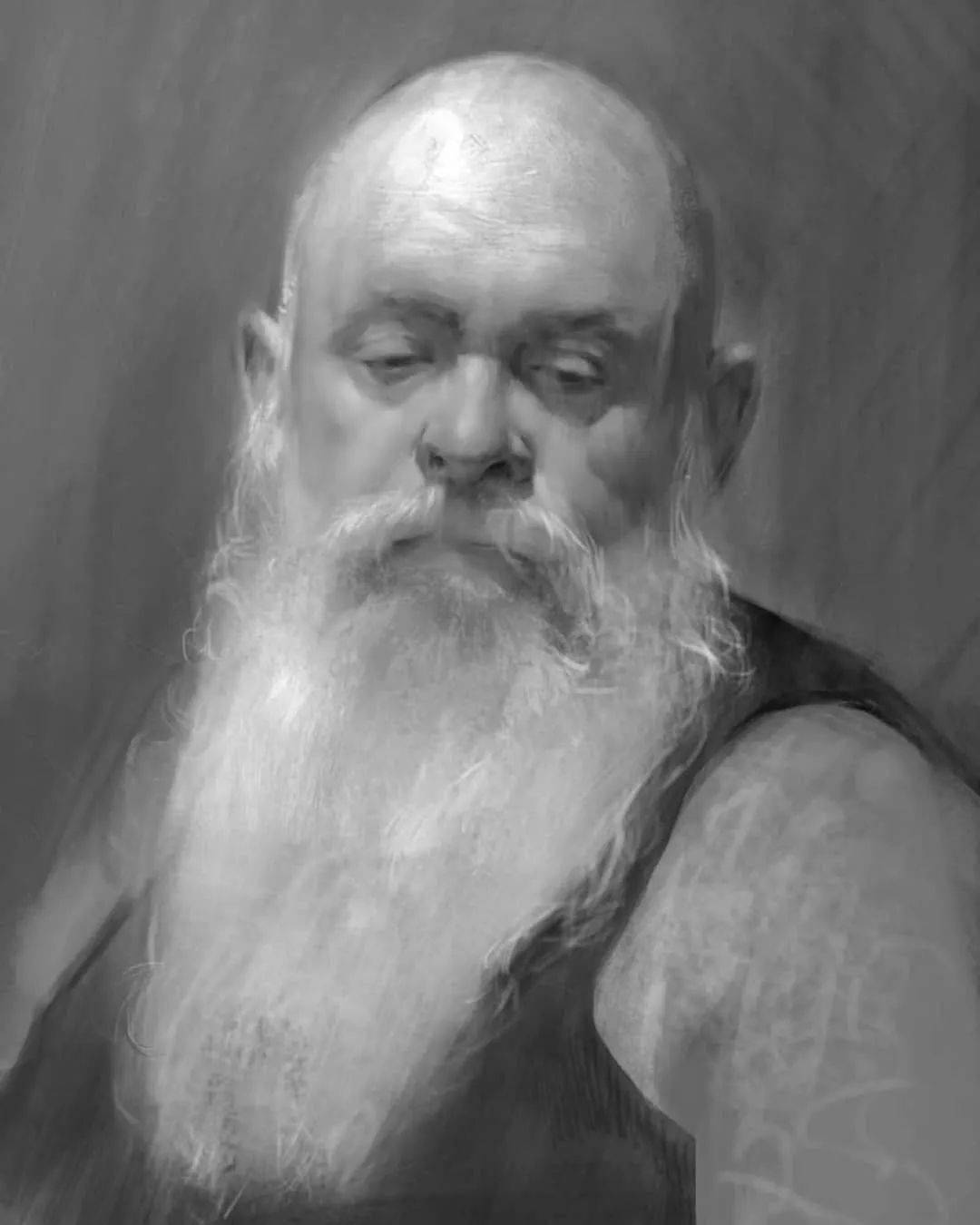 大胡子老人素描欣赏