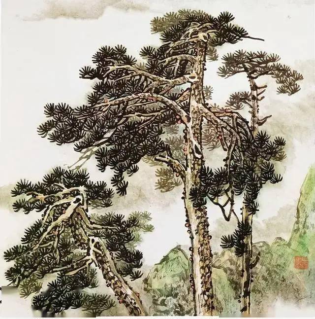 国画技法松树的各种画法图解