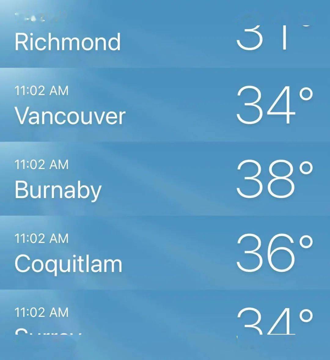 本拿比的温度更是在今天中午达到了40度,预计下午还将会达到42度!