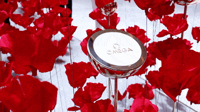金色现场以欧米茄品牌经典的红色"繁花·星海"欧米茄女士腕表展所吸引