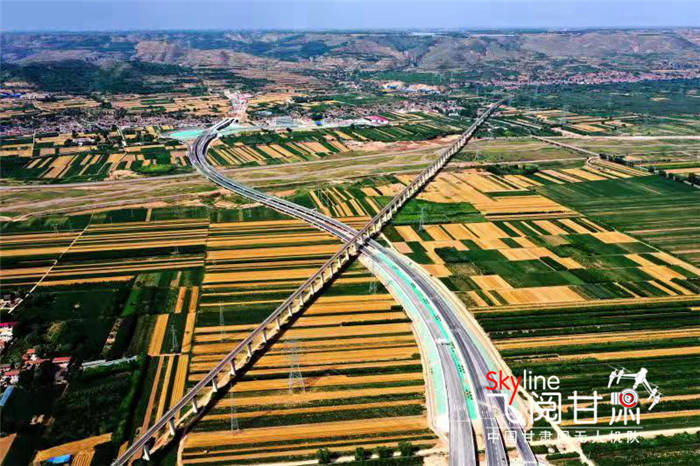 彭大高速经过原野在麦收季节一片金黄