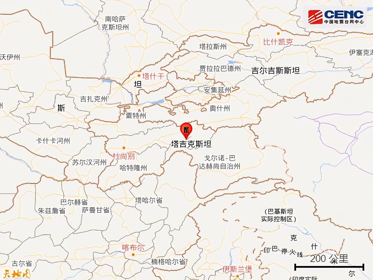 塔吉克斯坦发生6.4级地震,震中距我国边境线约208公里