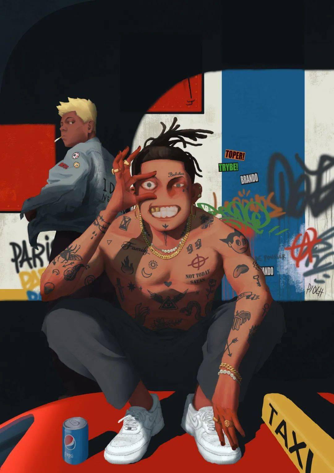 画画只是业余爱好嘻哈复古风自成一派每组创作都是专项练习美式用色太