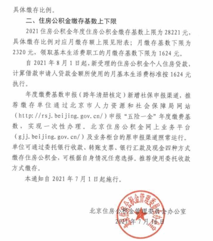 2021北京住房公积金年度缴存基数上限为28221元
