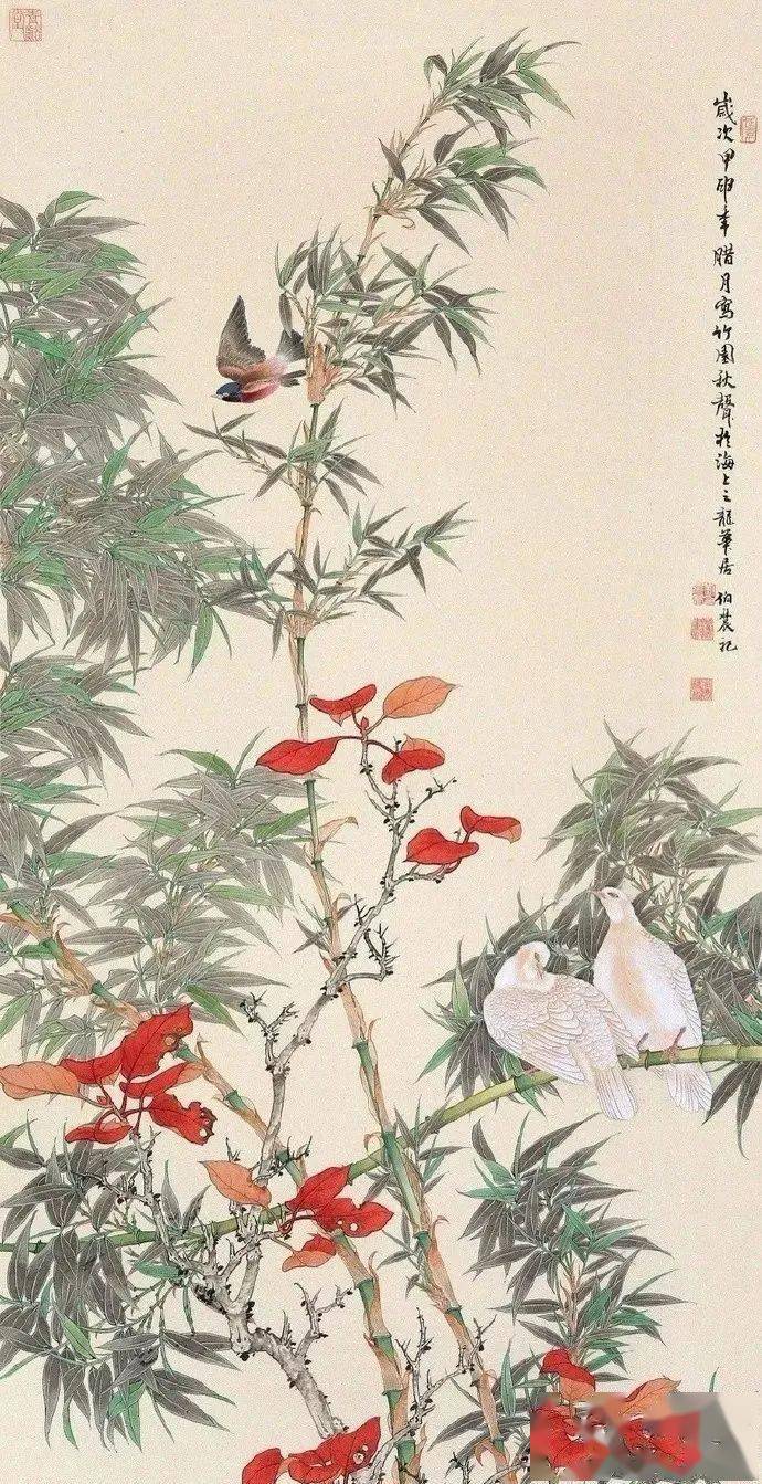 中国書画家劉湘（1963～2020年）氏作花鳥図『春意濃』図 肉筆真作保証表装前 中国書画家劉湘（1963～2020年）氏作花鳥図『春意濃』図 肉筆真